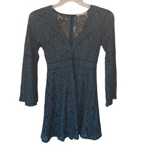 Lush Dark Forest Green Dress With Floral Lace Overlay Size Small